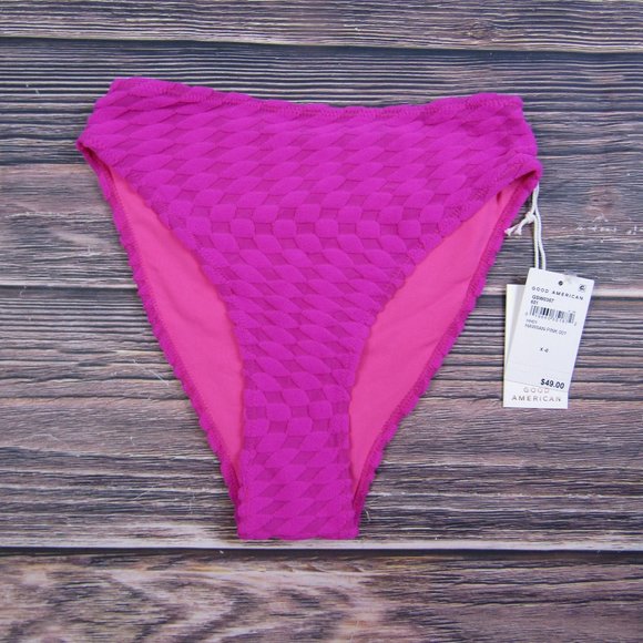 Good American NEW XS Size 0 Pink Jacquard Wave Cheeky Bikini Bottom - Picture 3 of 9